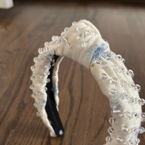 Lele Sadoughi x LoveShackFancy - Beaded Woven Headband, White and Blue, NW - Picture 4 of 5